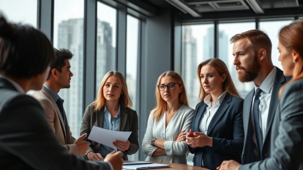 Business team in a meeting room analyzing data presentation.