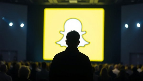 Person silhouetted against Snapchat logo during conference, Snap layoffs impact on employment.