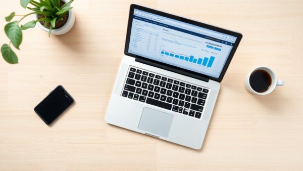 Modern laptop with free accounting software on MacBook desk setup.