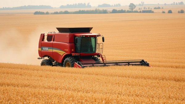 Combine harvester in a soybean field, illustrating the impact of tariffs on small businesses.