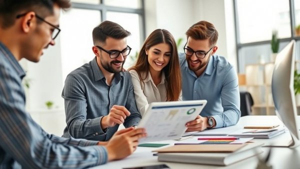 Collaborative dental website build process review in bright office.