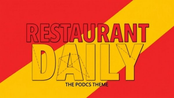 Restaurant trends AI podcast cover in red and yellow.