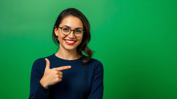 Confident woman pointing at text about real estate deals in 2026.