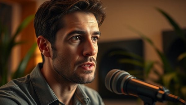 Man discussing free switching costs on a podcast, indoors