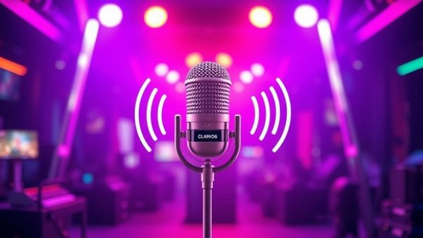 Vibrant graphic promoting AGM batteries with a microphone and Clarios branding.