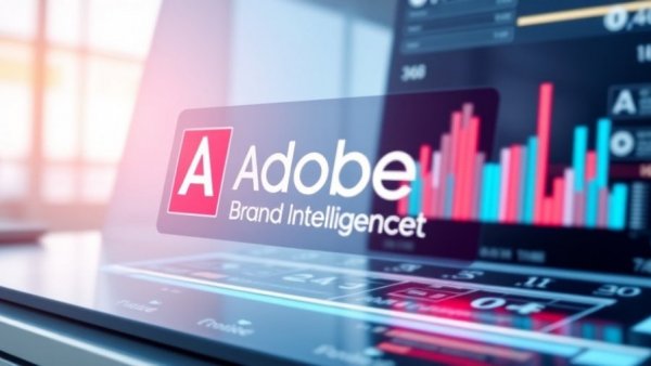Adobe Brand Intelligence platform interface with logo overlay.