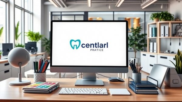 Creative workspace for dental practice logo design, featuring vibrant colors.