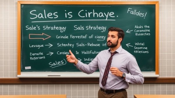 Man explaining sales on chalkboard, Selling Your Home Service Business.