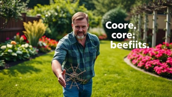 Man demonstrating core aeration on a lawn, highlighting benefits for gardens.
