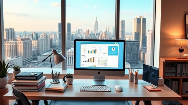 Free Online Bookkeeping Classes displayed on a desktop in a modern home office.