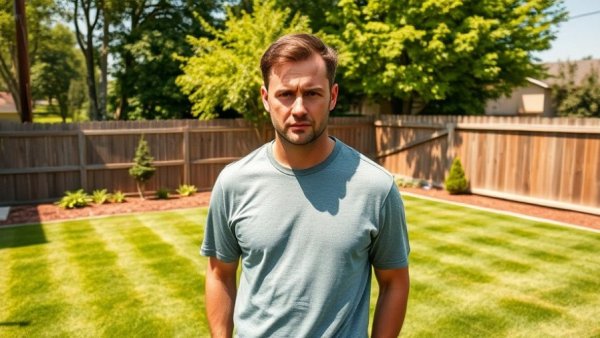 Man on a perfectly manicured lawn, showcasing lawn transformation techniques.