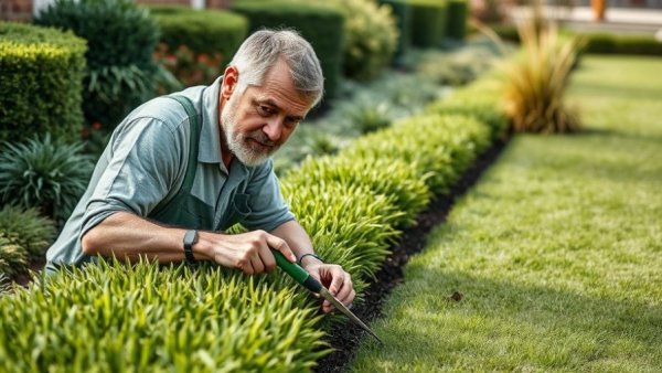Experienced gardener tending lawn and giving advice, showing how to raise lawn care prices.