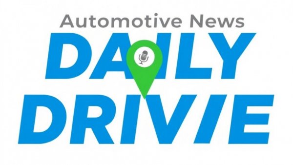 Podcast cover for Automotive News Daily Drive with microphone icon.