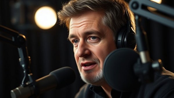 Man discussing the importance of support system in a podcast studio.
