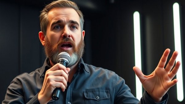 Bearded man discussing selling to the wrong customer in a studio.