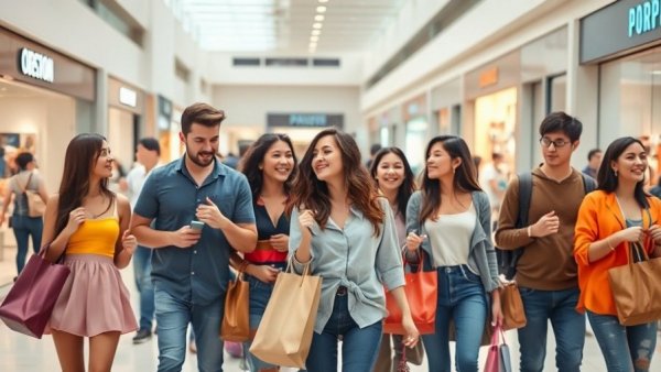 Gen Z shoppers in vibrant attire revive America's malls, shopping scene.