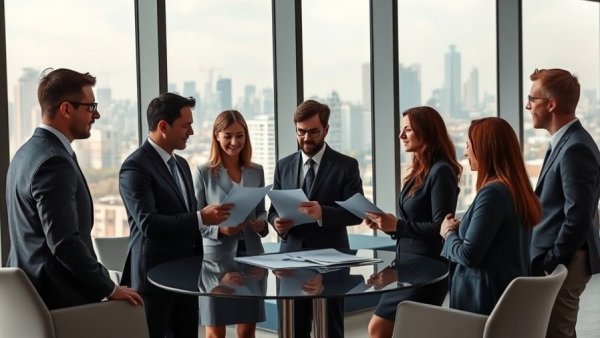 Business professionals discussing commercial term lending in an office.
