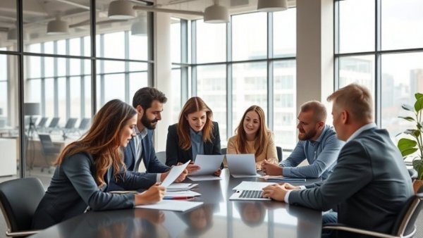 Business team discussing 2025 tax filing dates in an office meeting.