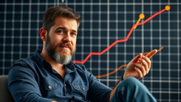 Bearded man explaining growth graph, how to catch up in life using logic.