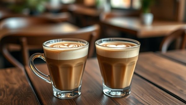 Artistic lattes with heart foam art showcasing consumer value and splurging.