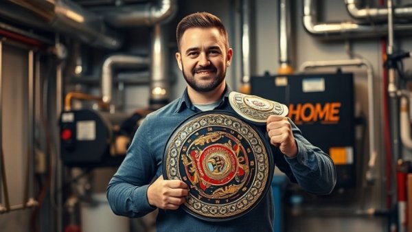 HVAC Plumbing Electrical Sales Success concept with championship belt.