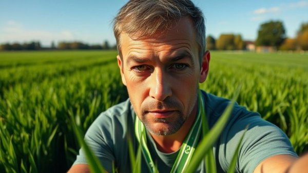 Man explaining how to fix dead grass instantly on a lush lawn.