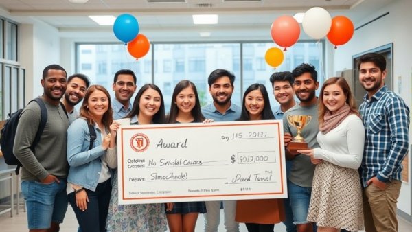 Celebration of 2026 School of the Year recognition with check and trophy.
