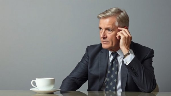 Middle-aged man contemplating toxic positivity at a table.