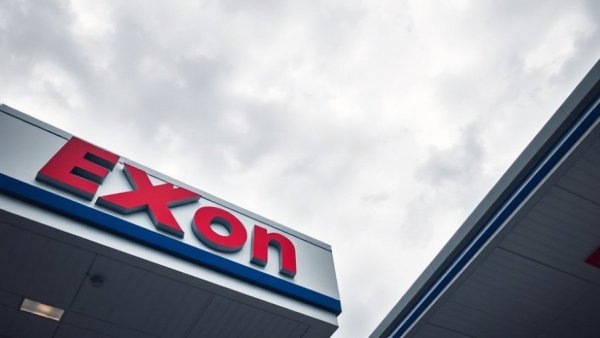 Exxon station signage under cloudy sky, symbolizing skyrocketing energy prices.