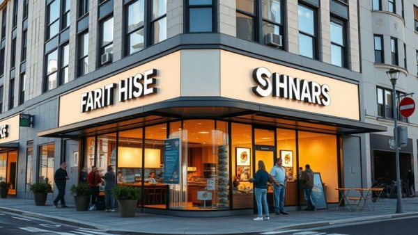 Modern storefront of a growing franchise on an urban corner.
