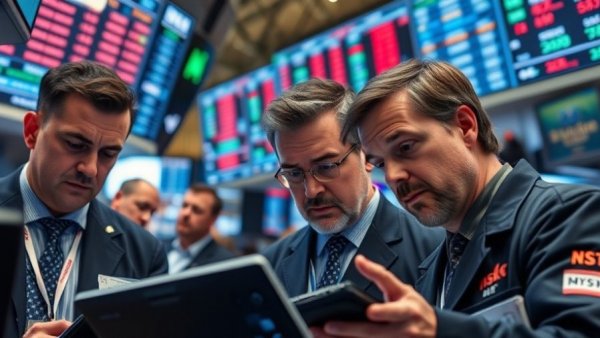 Stock traders in action on trading floor predicting economic changes