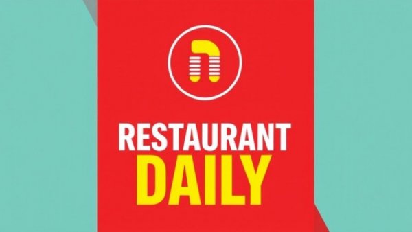 Bold restaurant podcast cover with red and yellow design