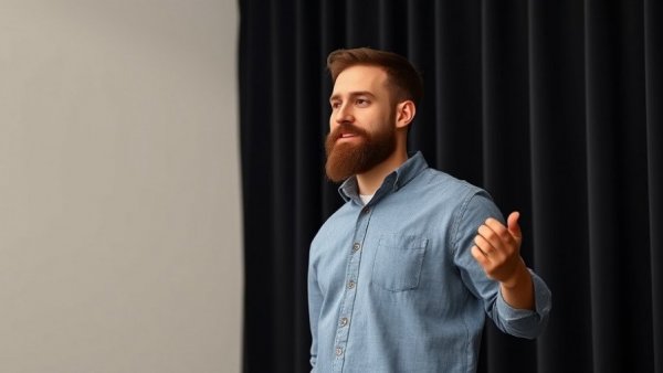 Confident man giving a presentation about team leadership, casual setting.