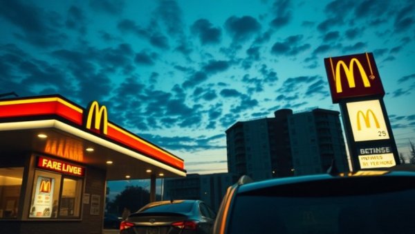 AI drive-thru ordering system sign at fast-food drive-thru.