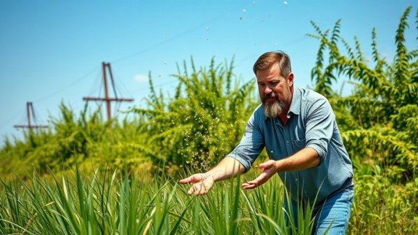 Man demonstrating turf care mastery by spreading grass seed.