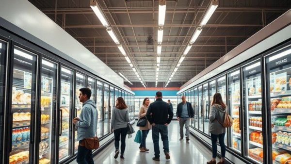Grocery aisle with freezer section, emphasizing frozen pizza snack recall.