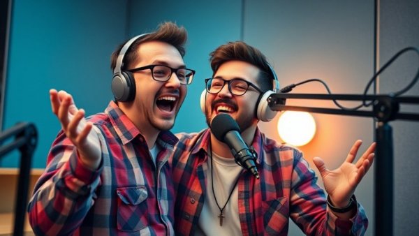 Podcast discussion on HVAC sales techniques in modern studio.