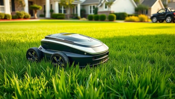 Advanced robotic mower in action, showcasing high-tech lawn care solutions.