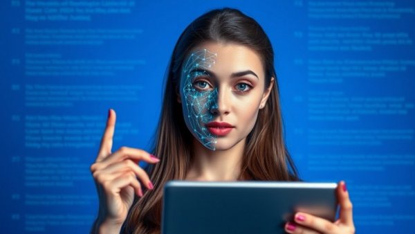 Young woman with tablet demonstrating AI