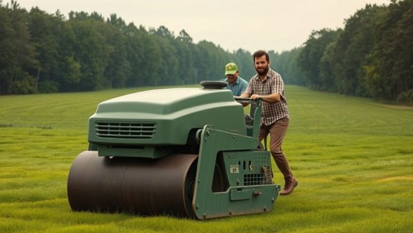 Workers engaged in satisfying job in lawn care on a grassy field.