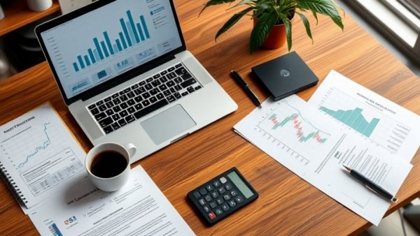 Organized office desk with laptop and financial papers for loan term loans.