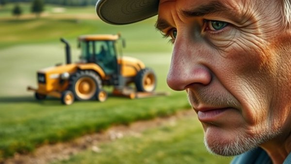 Core aeration and topdressing of golf course with machinery.