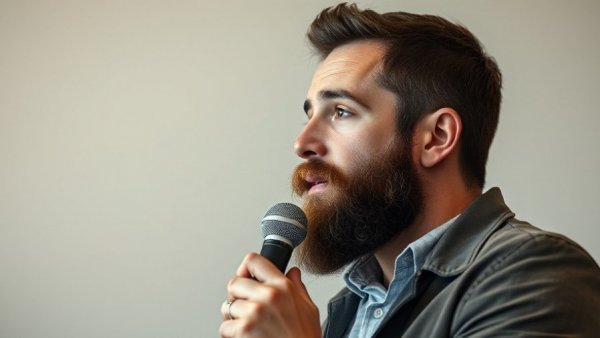 Bearded man discusses happiness, Stop Chasing Happiness concept.