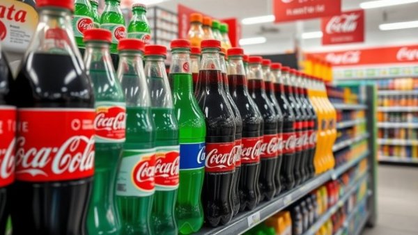 Coca-Cola bottles on a grocery store shelf highlighting price.