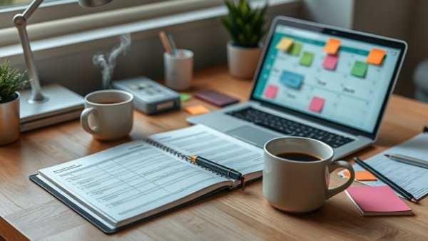 Effective Time Management for Small Business Owners: Organized desk with planner.