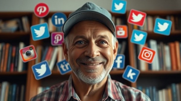 Man with cap surrounded by social media logos, new rules of social media 2026.
