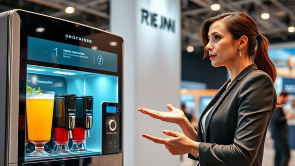 A woman presents at the future of custom beverages showcase.
