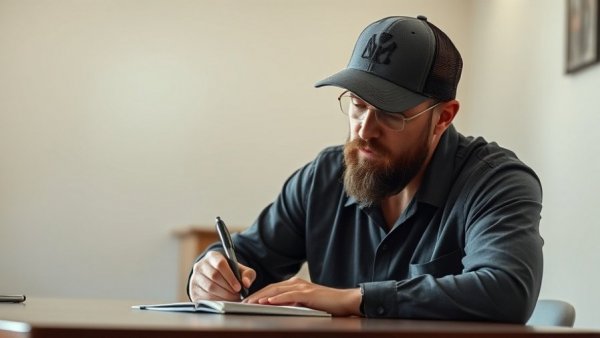 Man writing at table, reflecting on skills' job market worth