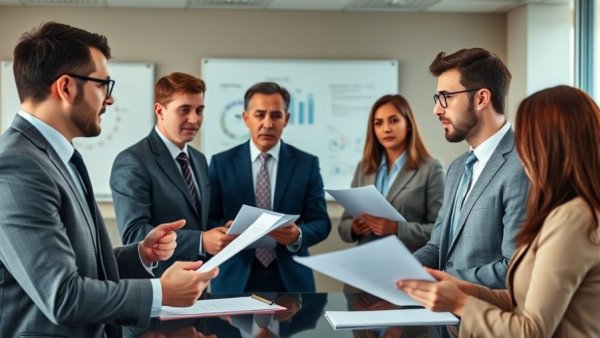 Professionals discuss how to define B2B sales strategy in a meeting.