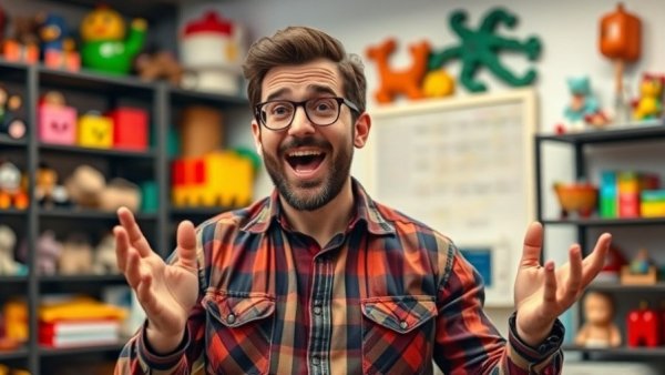 Man talking animatedly about live social shopping, engaging environment.